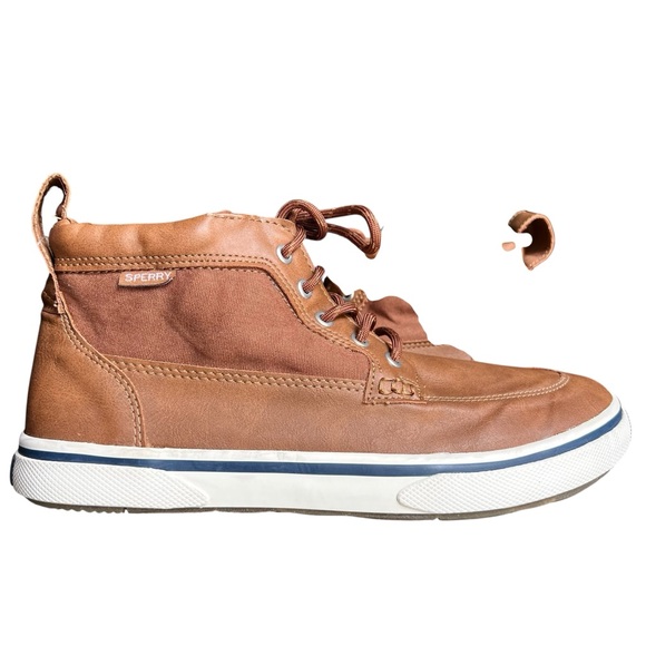 Sperry Halyard Chukka‎ Boots Men’s Size 7M Tan Faux Leather Boat Shoe Style F21 - Picture 1 of 9